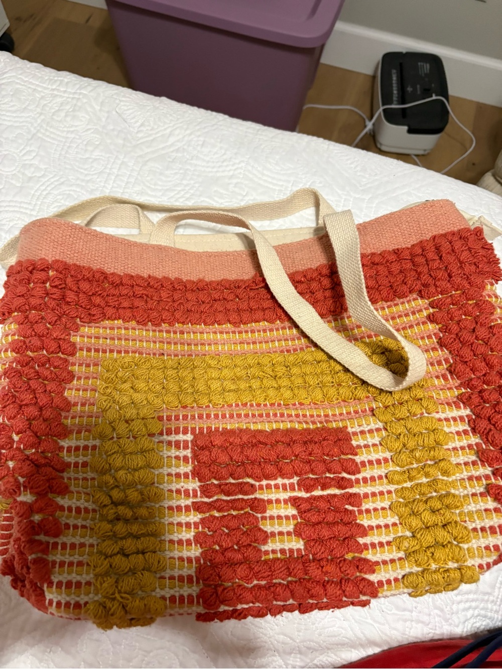 Nanette Lepore Coral and Mustard Handwoven Tote